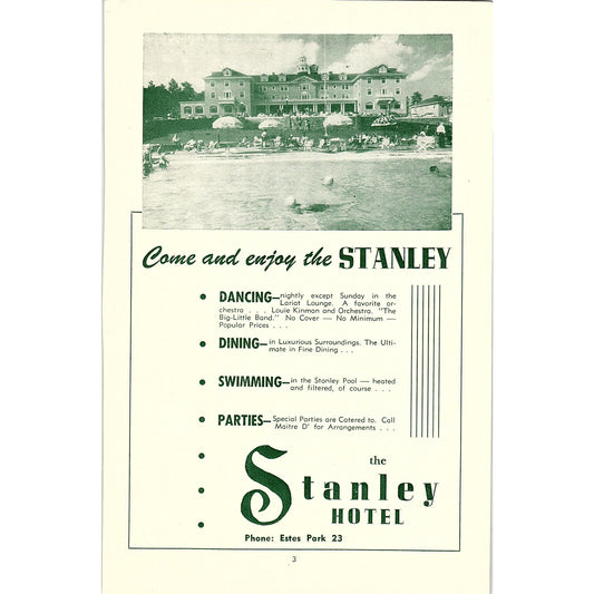 The Stanley Hotel 1957 Estes Park CO Ad AG4-1