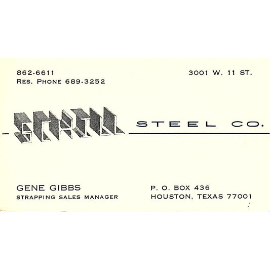 Gene Gibbs Schill Steel Co Houston Vintage Business Card SE5-B2