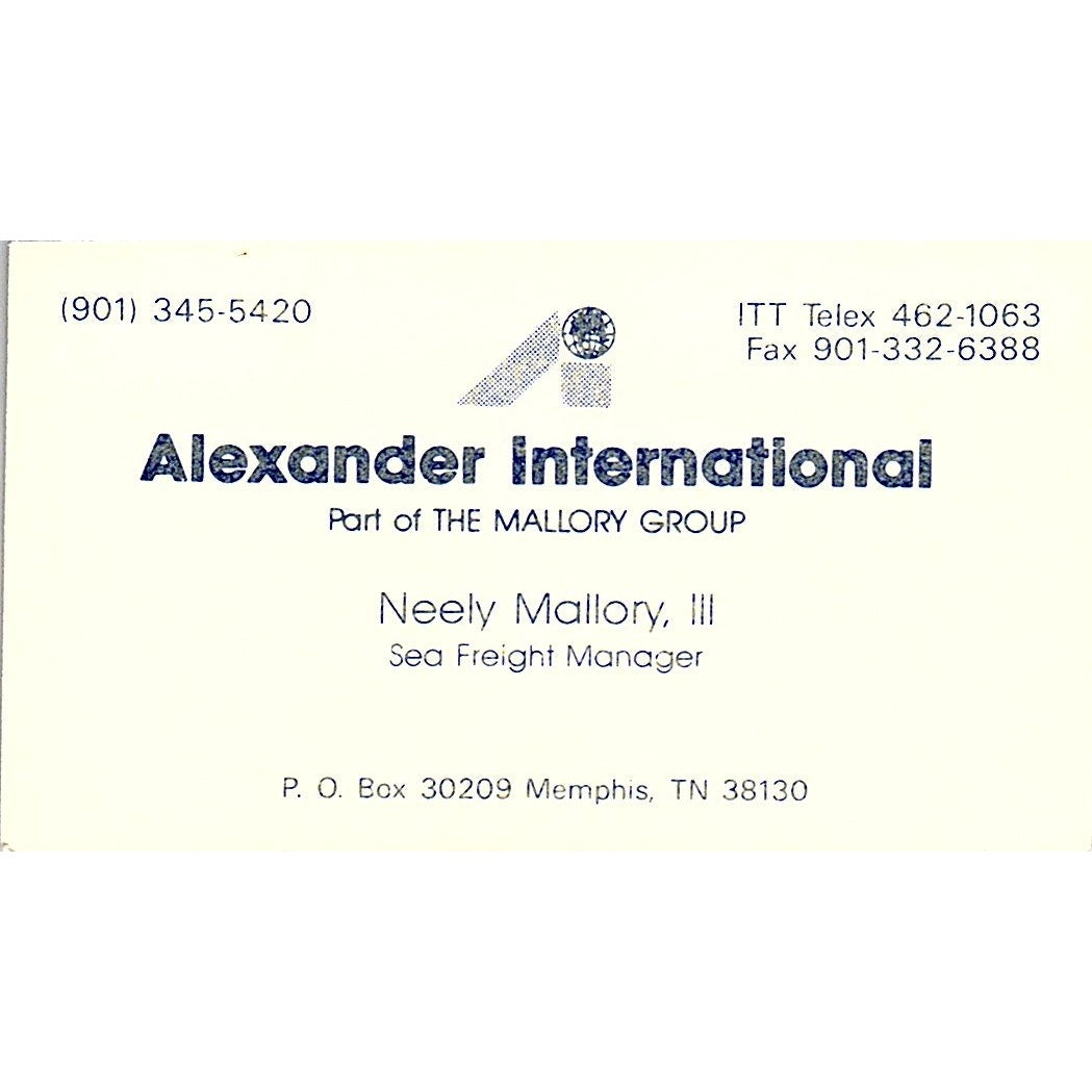 Neely Mallory III Alexander international Memphis Vintage Business Card SC9-B2