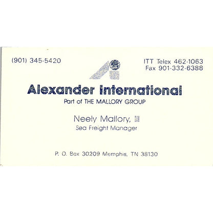 Neely Mallory III Alexander international Memphis Vintage Business Card SC9-B2