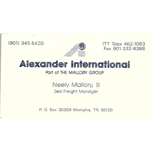Neely Mallory III Alexander international Memphis Vintage Business Card SC9-B2