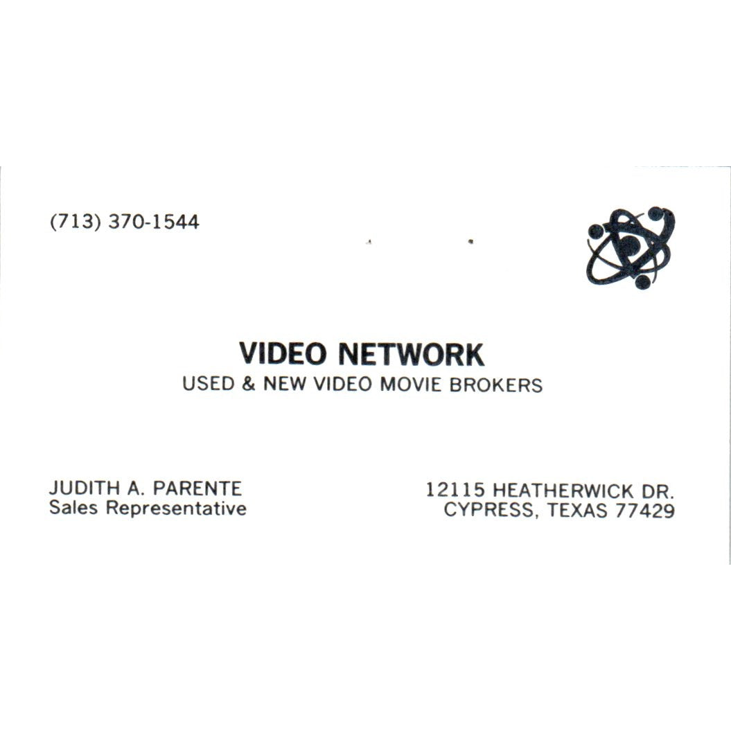 Judith A. Parente Video Network Cypress TX Vintage Business Card SD8-B5
