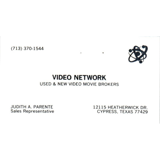 Judith A. Parente Video Network Cypress TX Vintage Business Card SD8-B5