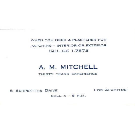 A.M. Mitchell Plasterer Los Alamitos Vintage Business Card SD8-B3