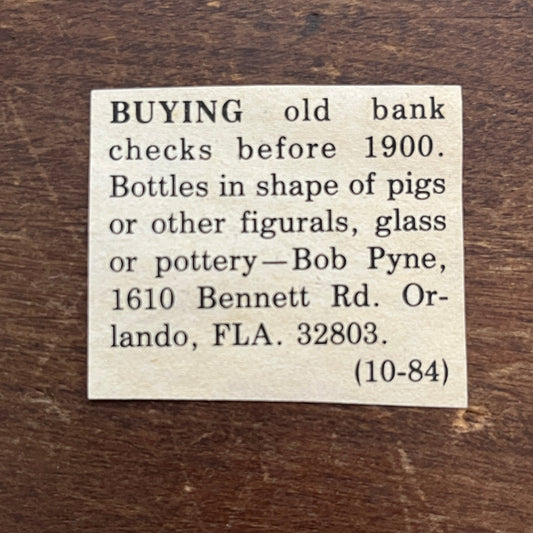 Bob Pyne Antique Buyer Orlando Florida 1984 Ad AF9-S1