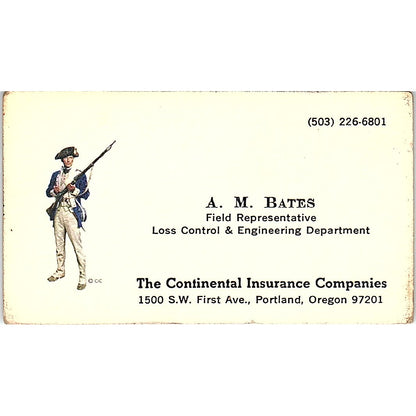 A.M. Bates The Continental Ins Co Portland OR Vintage Business Card SD9-B8
