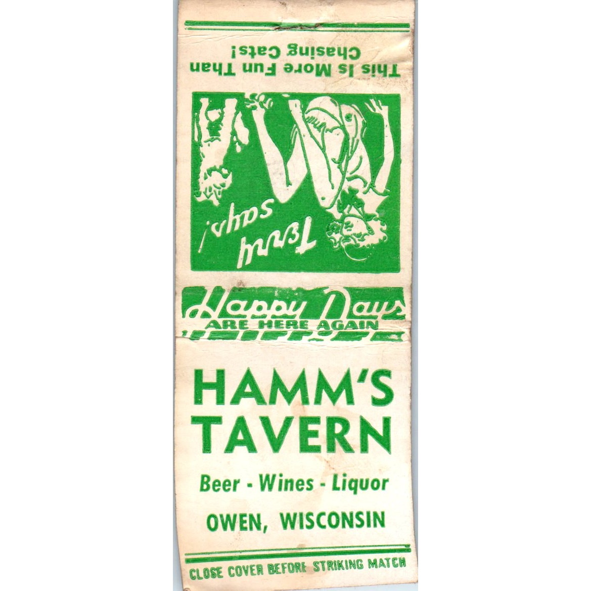 Hamm's Tavern Owen WI Vintage Matchbook Cover SD2-Y9