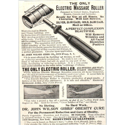 Dr. John Wilson Gibbs Obesity Cure & Electric Massage Roller c1905 Ad AE7-A3