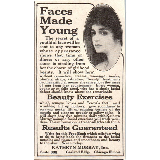Faces Made Young Skin Care Kathryn Murray Chicago 1918 Magazine Ad AF1-WH1