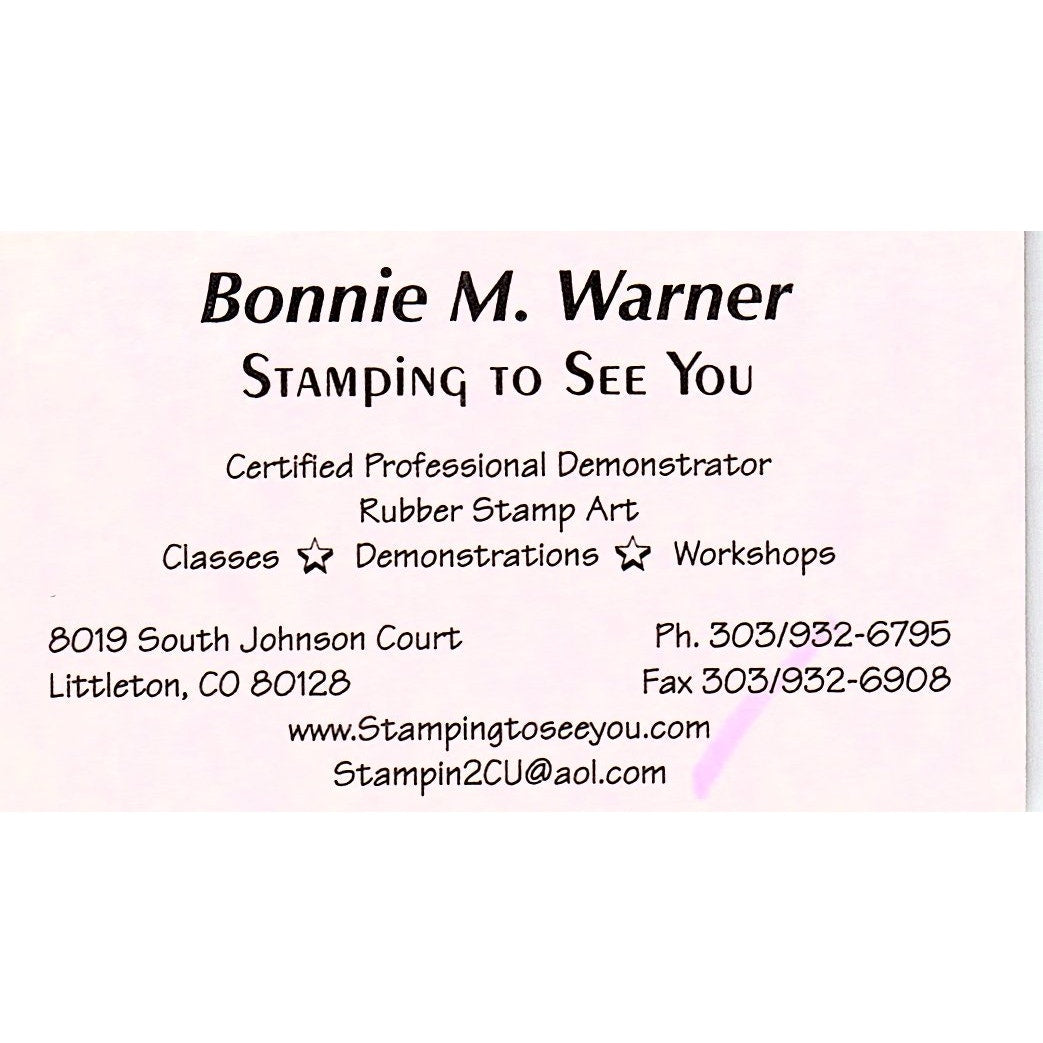 Bonnie M Warner Stamping to See You Littleton CO Vintage Business Card SC9-B10