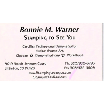 Bonnie M Warner Stamping to See You Littleton CO Vintage Business Card SC9-B10