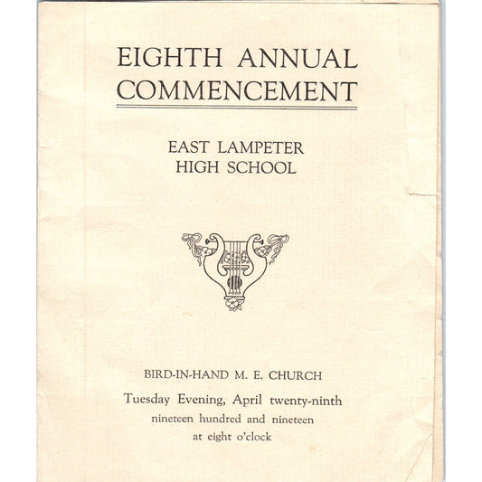 1919 East Lampeter High School Commencement Program Bird-In-Hand M.E. Church D21