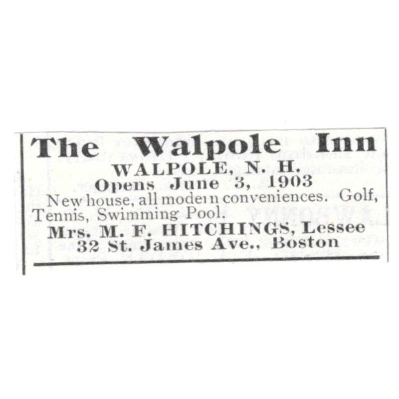 The Walpole Inn NH M.F. Hitchings c1918 Original Advertisement AE5-SV5