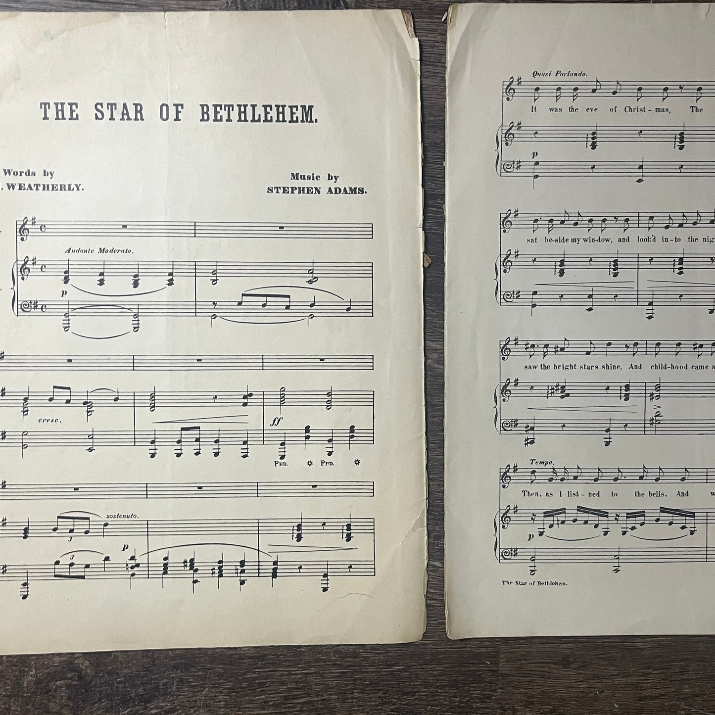 Star of Bethlehem c1905 Sheet Music F.E. Weatherly Stephen Adams Edward Lloyd V6