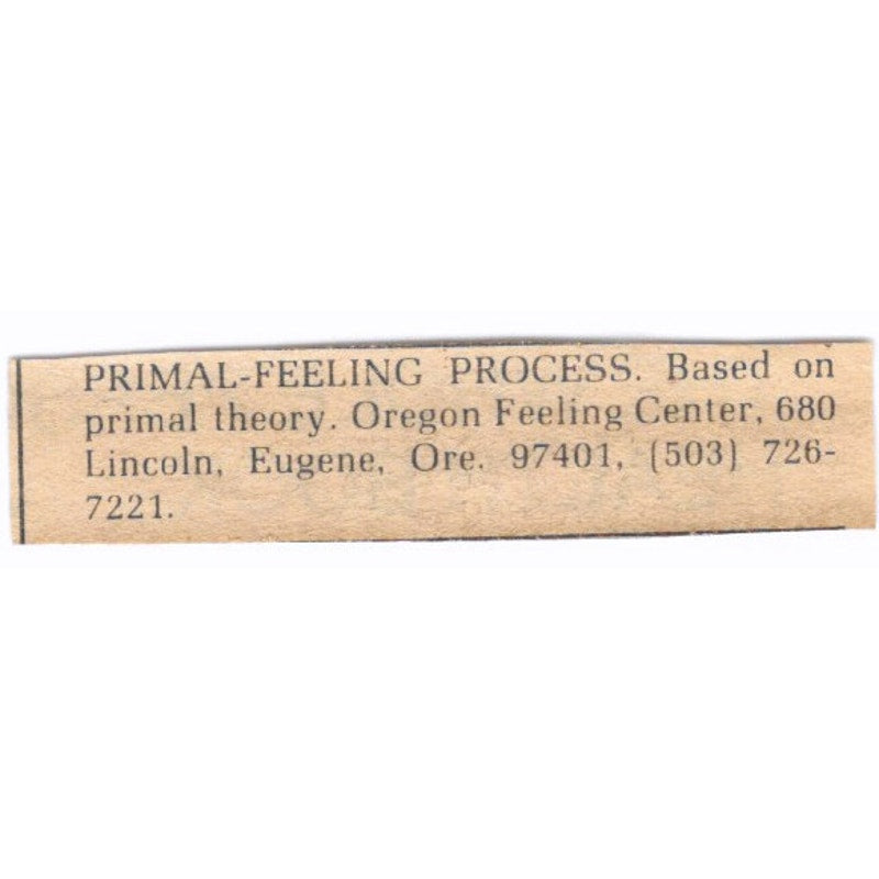 Primal Feeling Oregon Feeling Center Eugene OR - 1/2x2 1974 Ad AF6-S7