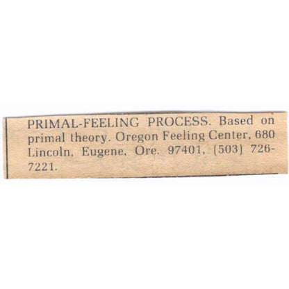 Primal Feeling Oregon Feeling Center Eugene OR - 1/2x2 1974 Ad AF6-S7