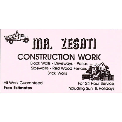Mr. Zesati Construction & Tree Service Long Beach Vintage Business Card SC9-B1