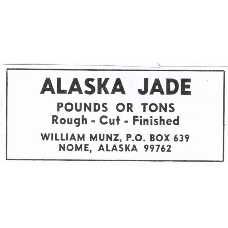 Alaska Jade William Munz Nome Alaska 1972 Ad AF8-S4