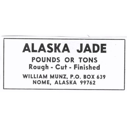 Alaska Jade William Munz Nome Alaska 1972 Ad AF8-S4