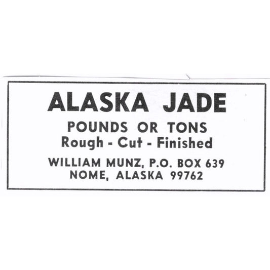 Alaska Jade William Munz Nome Alaska 1972 Ad AF8-S4