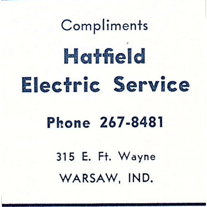 Hatfield Electric Service 315 E. Ft Wayne, Warsaw Indiana 1964 Ad AG1-S10