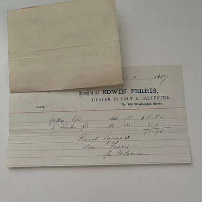 Edwin Ferris Salt Dealer New York 1867 Billhead & Erie Ry Waybill C15