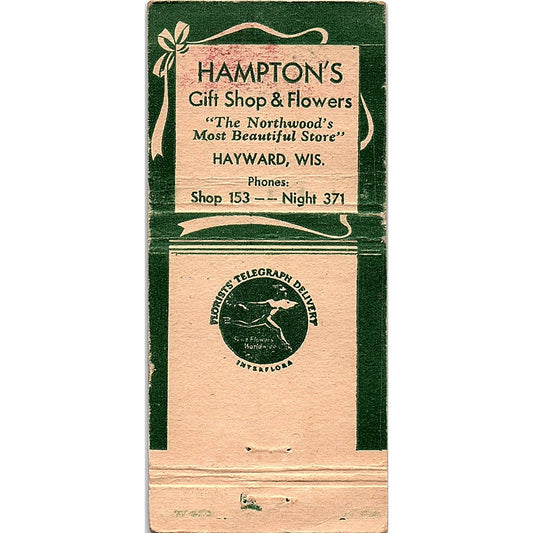 Hampton's Gift Shop & Flowers Hayward WI Vintage Matchbook TB6-MB2-7