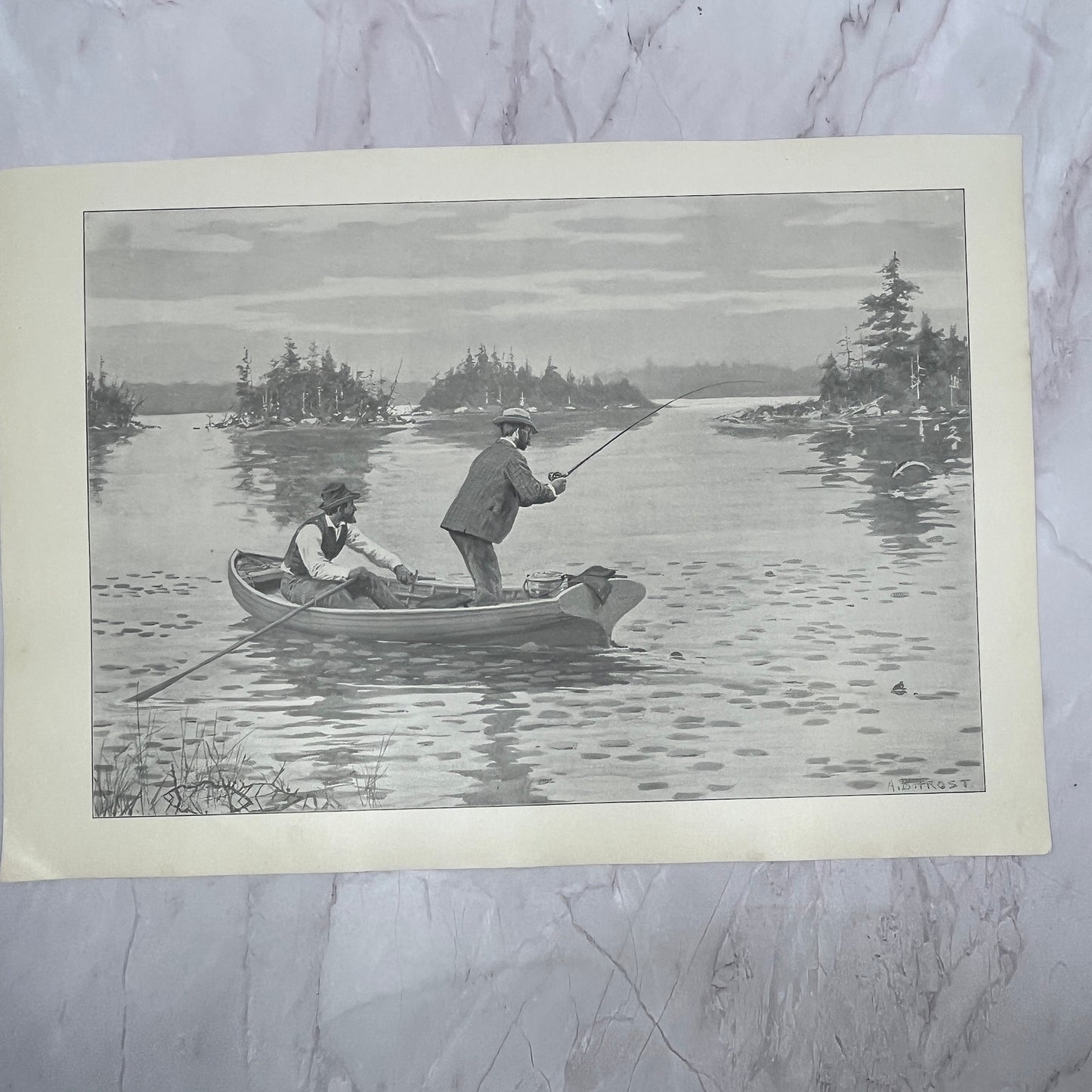Muskallonge Fishing - Original 1904 A.B. Frost Art Print V14-3