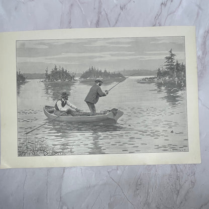 Muskallonge Fishing - Original 1904 A.B. Frost Art Print V14-3