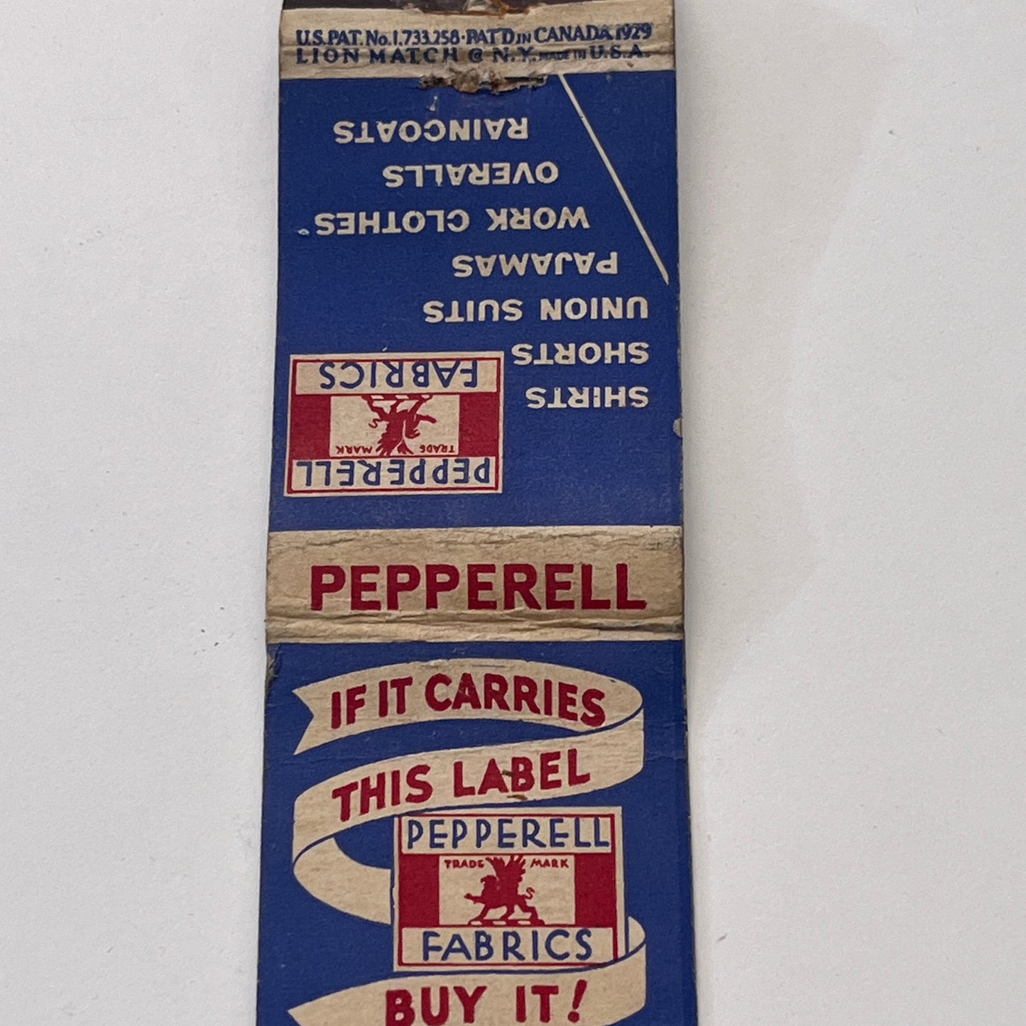 Pepperell Fabrics Vintage Matchbook Cover MM3-2