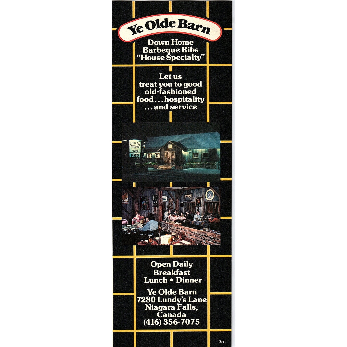 Ye Olde Barn Breakfast Lunch Dinner Open Daily Niagara Falls ON SAG4-1