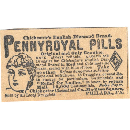 Chichester's English Diamond Pennyroyal Pills St. Paul 1898 Newspaper Ad AF2-S6