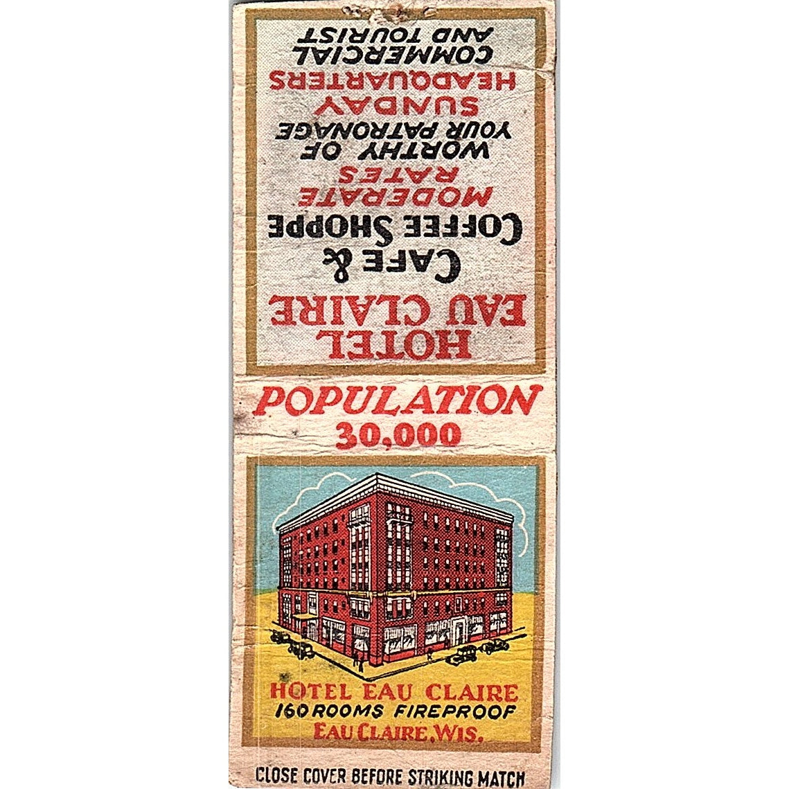Hotel Eau Claire WI Vintage Matchbook Cover SF3-Y3