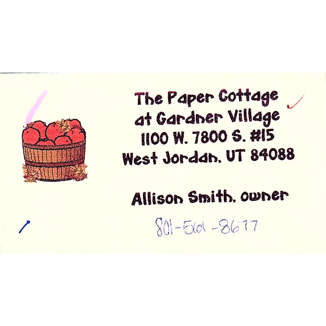 The Paper Cottage Allison Smith West Jordan UT Vintage Business Card SC9-B10
