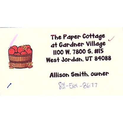 The Paper Cottage Allison Smith West Jordan UT Vintage Business Card SC9-B10