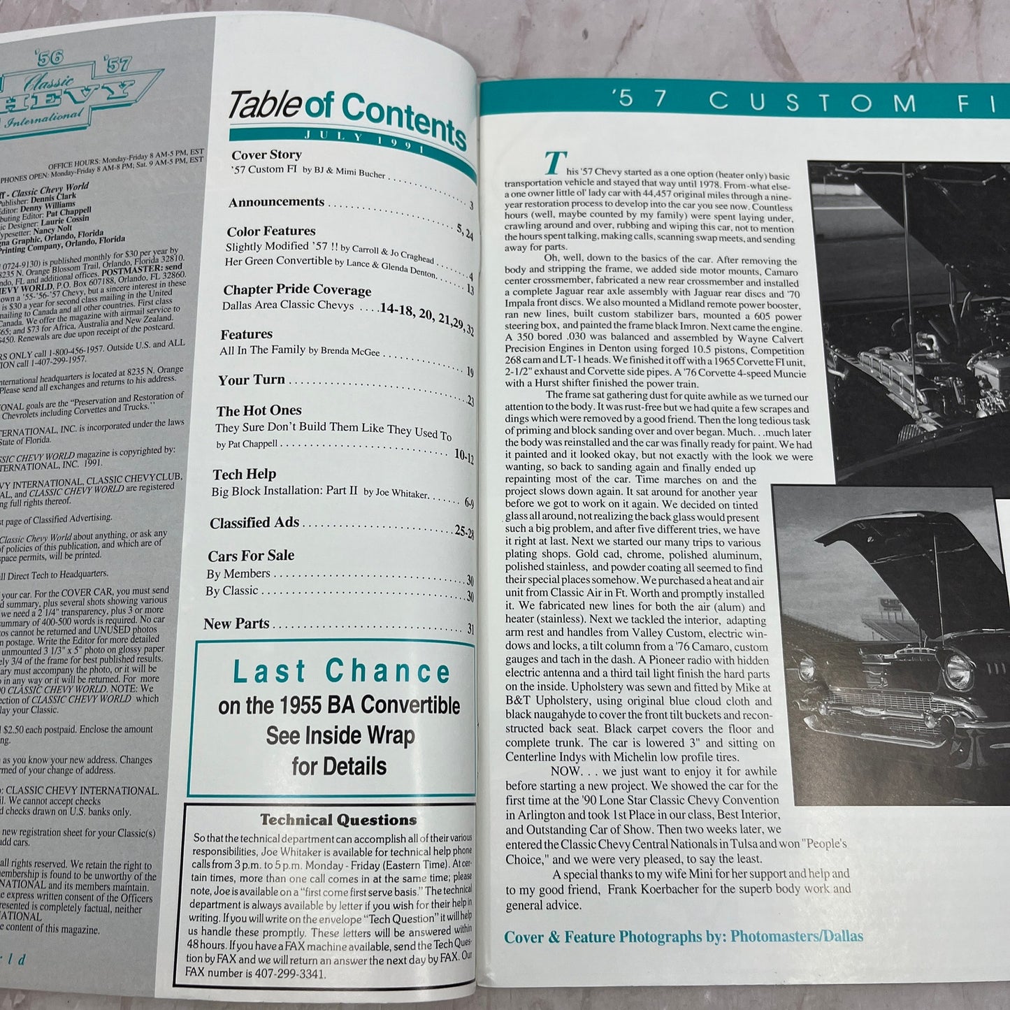 Big Block Install - '55, '56, '57 Classic Chevy World Magazine - Jul 1991 M31