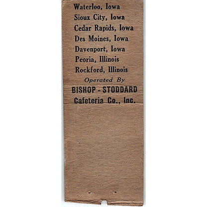 Bishop Cafeterias Bishop-Stoddard Cafeteria Co Iowa Vtg Matchbook Cover SC7-Y5