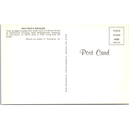 Potter's Bridge Hamilton County Noblesville Indiana Covered Bridge Postcard PC7
