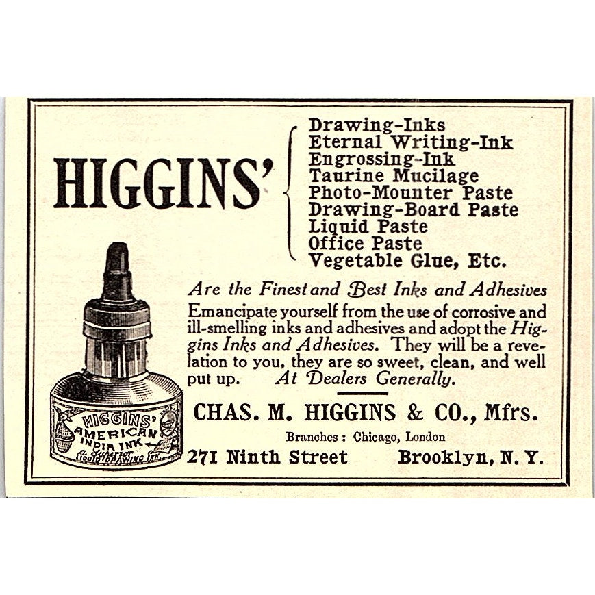 Chas M Higgins & Co Drawing Ink Brooklyn NY - 1908 Ad AF5-5