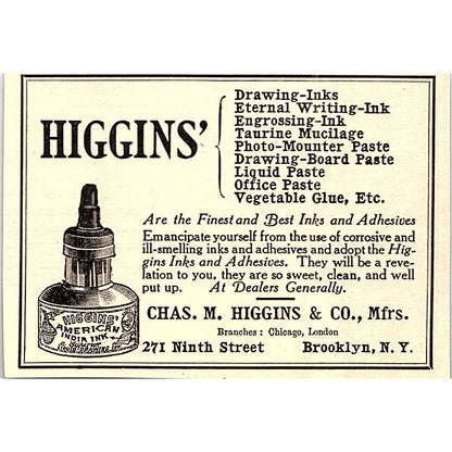 Chas M Higgins & Co Drawing Ink Brooklyn NY - 1908 Ad AF5-5