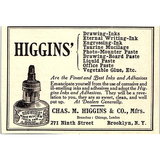 Chas M Higgins & Co Drawing Ink Brooklyn NY - 1908 Ad AF5-5