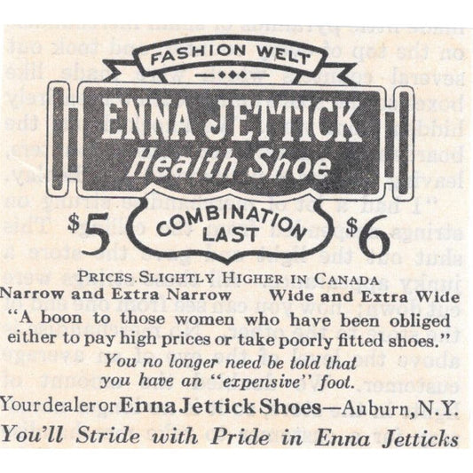 Enna Jettick Health Shoe Auburn NY 1928 Original Magazine Advertisement AE5-SSE