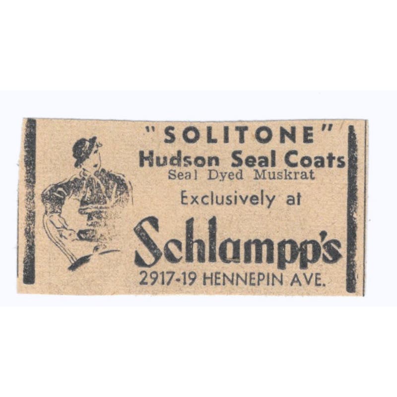 Schlampp's Solitone Hudson Seal Coats 1935 Minneapolis Advertisement AE7-H3