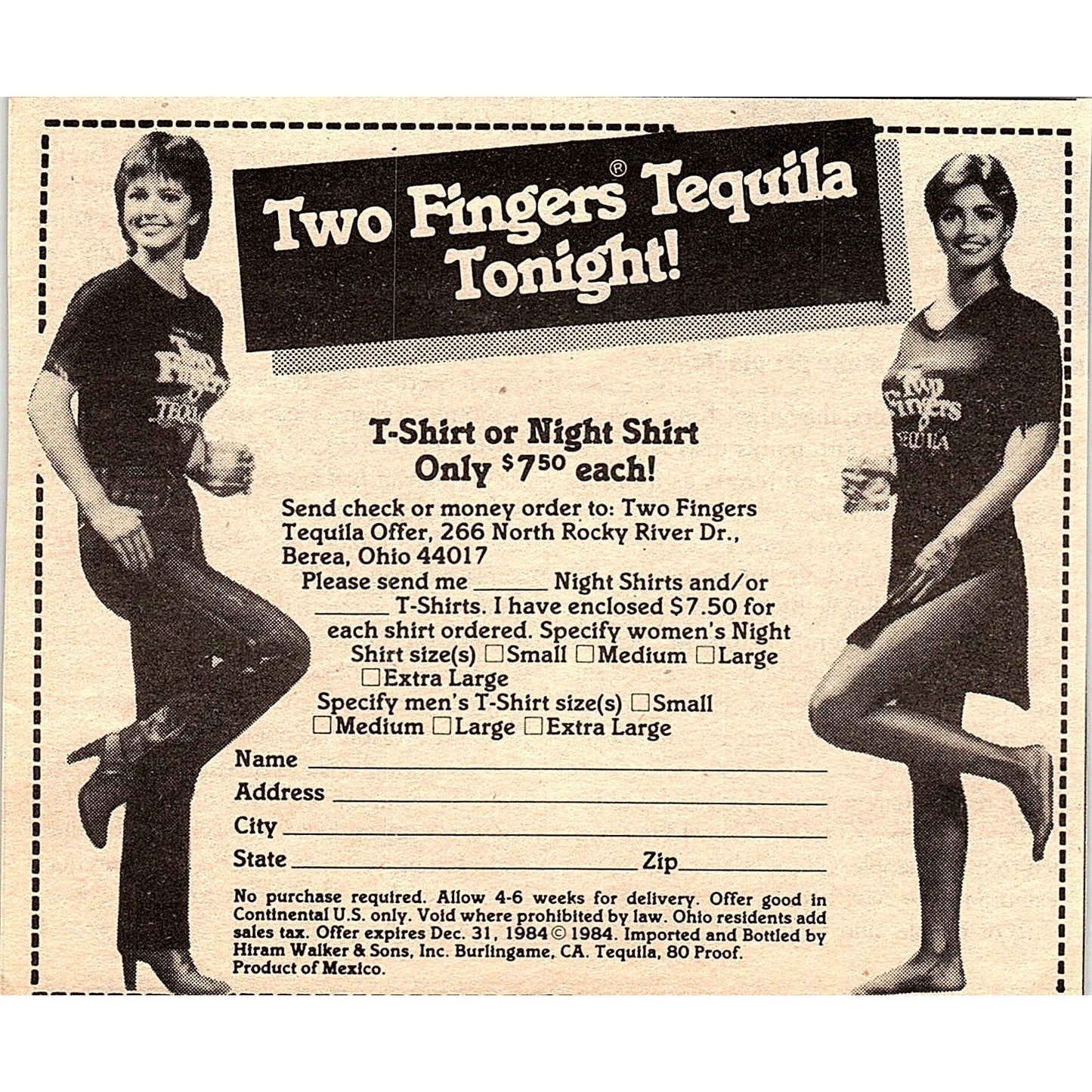 Two Fingers Tequila Shirt - Berea Ohio 1984 Ad AF8-H1