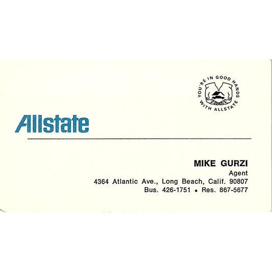 Mike Gurzi Long Beach CA Allstate Ins Vintage Business Card SE3-B15