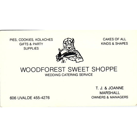 T.J. & Joanne Marshall Woodforest Sweet Shoppe Houston Vtg Business Card SD9-B6