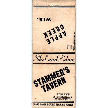 Stammer's Tavern Shel and Edna Apple Creek WI Vintage Matchbook Cover SD4-Y2