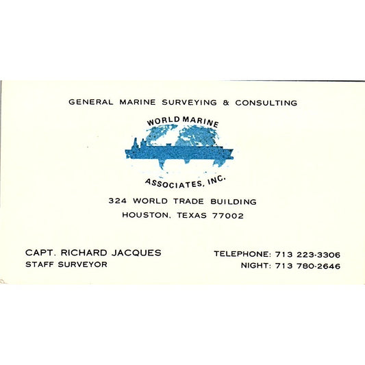 World Marine Associates, Inc. Capt. Richard Jacques Houston TX Card SSB4-B13