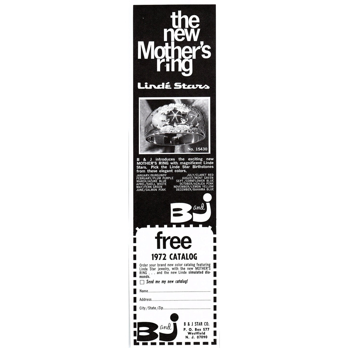 B&J Star Co Lindé Stars Westfield New Jersey 1972 Ad AF8-2