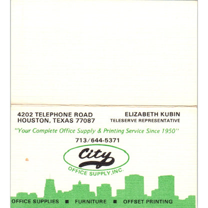 Elizabeth Kubin City Office Supply Inc Houston TX Vintage Business Card SE3-B4